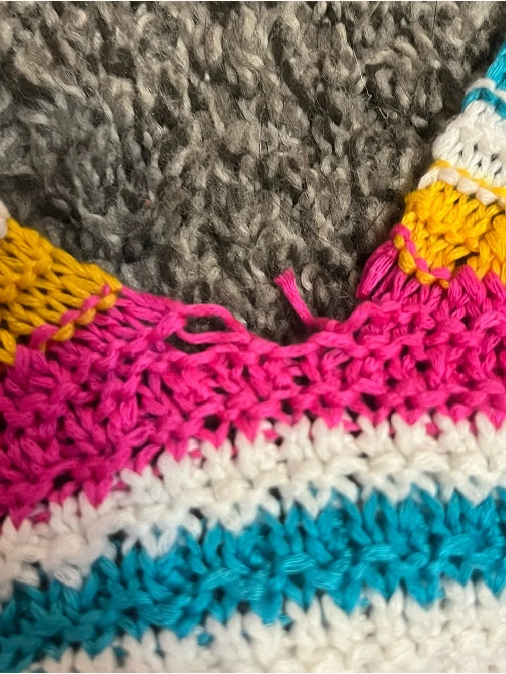 Striped Crochet Tie-Front Crop Top in Pink, White, Yellow & Teal